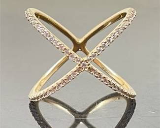 Lot 125  
Sterling Criss Cross Ring, Cubic Zirconia and Gold Vermeil