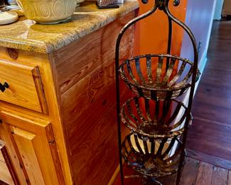 heavy iron three tier stand with slightly weathered finish