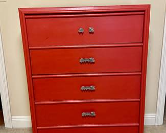 vintage chest of drawers painted and ‘train’ drawer pulls