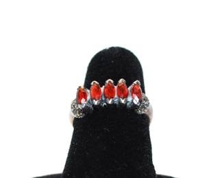 STERLING SILVER 5 RED GARNETS