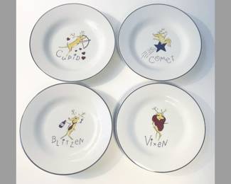 Detail pic, Pottery Barn Reindeer 9 piece set
1 Large Platter 11" x 17"
8 Dessert/Luncheon/Salad Plates 8.5"
$230  