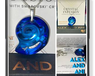 Alex Ani Swarovski Crystal Infusion Nautilus Blue Wave Necklace
Sterling Silver 
$98 
This is a New and Unworn item with its original tag, Box and Card as shown in photos. 