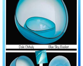 Dale Chihuly Blue Sky Basket with Vitrine, Gallery Certificate and Chihuly Basket Book. 
She is in excellent condition untouched condition. 
Portland Press
2004 PP04
$5,800