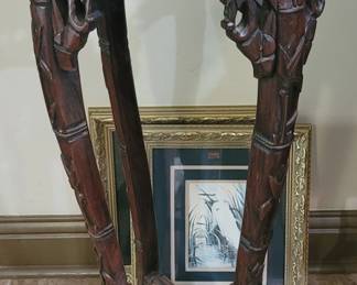 Antique rosewood hand carved planter stand with marble top