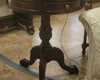 Carved Mahogony 2 drawer Drum Table