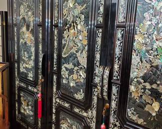 Beautiful Mother of Pearl Inlaid Asian Wardrobe