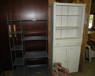 Crate and barrel shelf, antique cabinet 