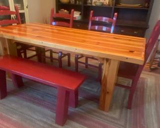 Wonderful Rustic Farmhouse Table w/ 4 Chairs and Bench
