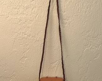 Beverly Thomas mini creel rattan and cherry purse. 