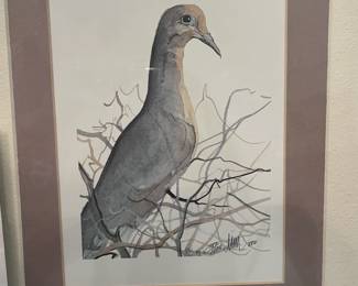 P. Buckley Moss Signed Print "Gray Dove", matted, framed and numbered 789/1000 with COA