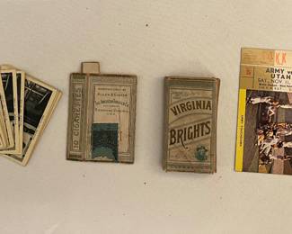 "Navy at Work" set of 19 trading cards; Cigarette empty box, Allen Ginter; Virginia Brights Trading Cards - 50 birds; 1967 Army vs Utah ticket stubs, Michie Stadium, West Point, NY