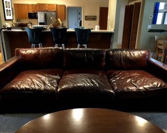 9' Restoration Hardware Maxwell Couch in Cocoa Brompton Leather with brass tacks  $4,300