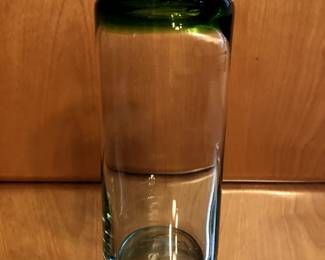 12 Large handblown Mexican glasses with green band.  7" tall.  Set of 12  -  $25