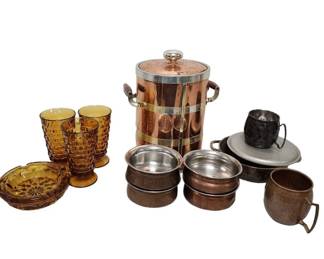 Vintage Ambet Glass Steel Copper Serving Bowls Hammered Copper Mugs Etc