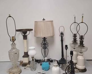 Vintage Lot of lamps Cut Crystal and brass lampCeramic and Glass lamps x 2 one needs plug