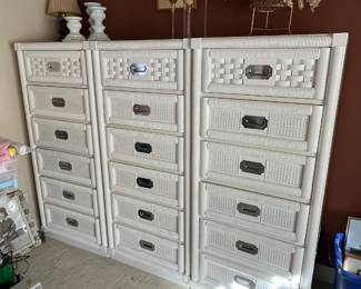 (3) tall Wicker Weve by Dixie chests of drawers