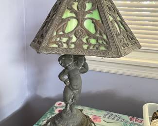 Antique slag glass lamp