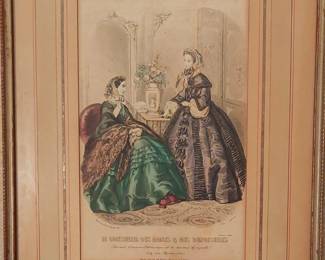 Antique framed French fashion print 