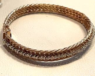 14K Gold and Diamond cuff hinged bracelet