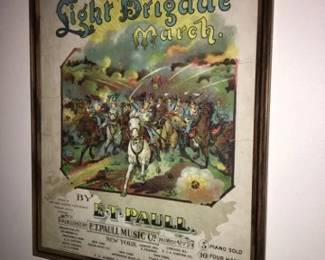 authentic sheet music. Lithograph cover "Charge of the Light Brigade March 1896 by ET Paul. Framed and ready to hang