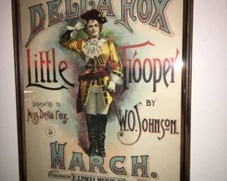 Authentic Rag Time Piano Sheet Music "The Della Fox Little Fox" composer W.0. Johnson Publisher ET Paul copyrighted 1894/1896 cover: A. Hoen Company, Richmond VA Category: March Already framed and ready to hang! Beautiful rich lithograph cover