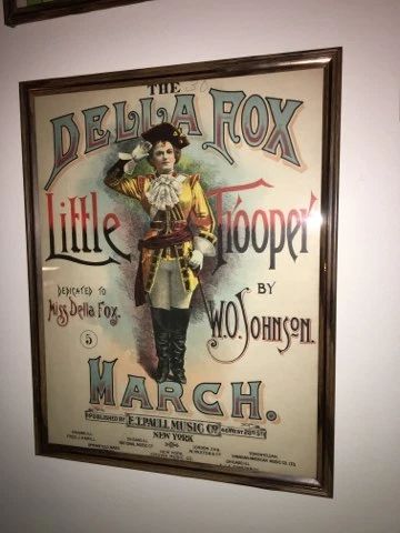 Authentic Rag Time Piano Sheet Music "The Della Fox Little Fox" composer W.0. Johnson Publisher ET Paul copyrighted 1894/1896 cover: A. Hoen Company, Richmond VA Category: March Already framed and ready to hang! Beautiful rich lithograph cover