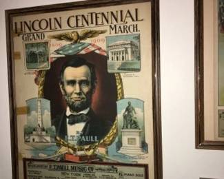 authentic sheet music "Lincoln Centennial Grand March by ET Paul 1909 beautiful Lithograph. Framed