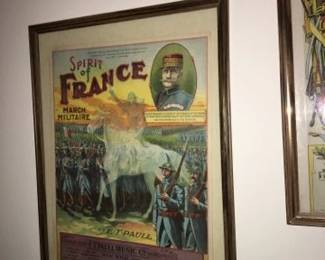 authentic sheet music "Spirit of France March Militaire" by ET Paul. Beautiful Lithograph