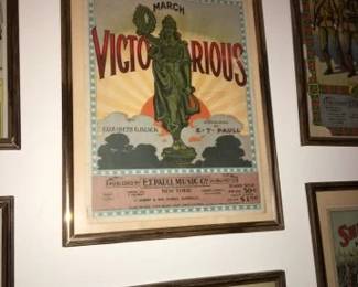 authentic sheet music, "Victorious" State of Liberty 1919 by ET Paul Beautiful Lithograph. Framed