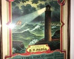 authentic sheet music from early 1900s "Flash Light March Two-Step" by ET Paul. Beautiful Lithograph. Framed and ready to hang