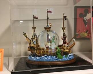 Walt Disney Peter Pan and Captain Hook Pirate Ship Snow Globe plays you can fly