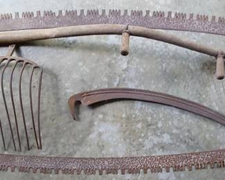 Antique and vintage garden toolS including sickle