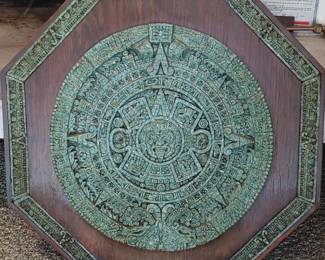 Vintage AZTEC Mayan Sun Calender Jade Green Mixed Stone Wall Plaque