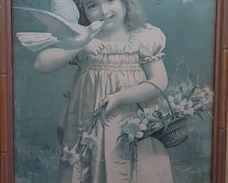 Framed Victorian Girl w/ Doves