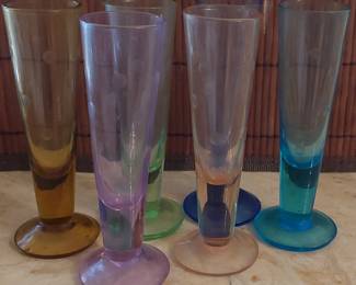 Blue Amber Green Peach and Purple glass set