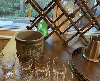 Sleepy Eye Joe crock and barware