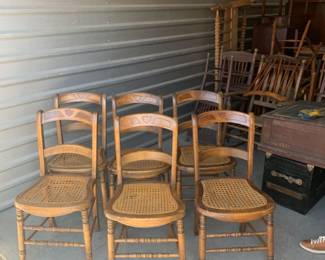 Six cane seat chairs, turn of the century