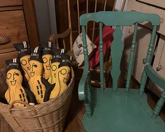 Vintage Mr. Peanuts and children's rockers