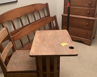 Child's oak school desk with book holder and swing out top