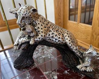 Ricardo del Rio (b.1961) D'Argenta Leopard Sculpture-numbered and signed 