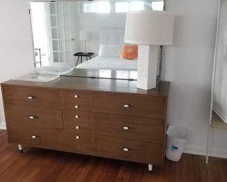 RWay mid-century long dresser with mirror and original hardware. Gorgeous!