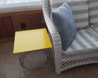 Contemporary yellow accent table with chrome base - two available