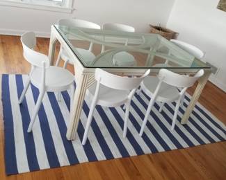 Contemporary dining set seats 6; nice area rug