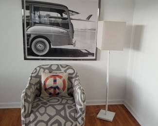 Stylish Fitz chair: Greige Graphic. Vintage Woody with surfboard photo by Trowbridge 
