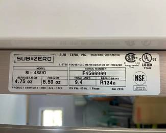 48" Sub-Zero mfg. January 2019 - removed and ready to go!