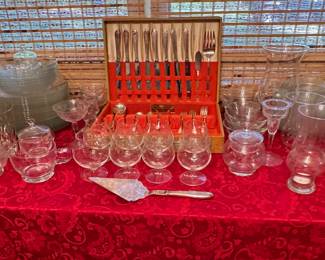 Crystal (some Princess House), glass plates, antique silver set