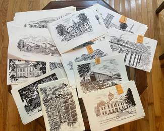 Signed prints of Toccoa Falls,  Traveler's Rest, Hodgdon Hall (Rabun Gap-Nacoochee School),  