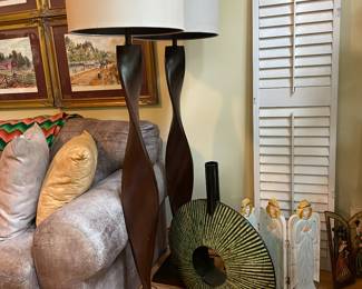 Twisted wood floor lamps, mid century container, angel divider, large white shutter(1 of 6)