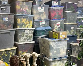 Lots of totes of artificial  flowers!