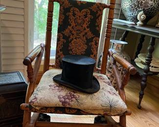 Antique spring rocker and  beaver/silk? top hat
